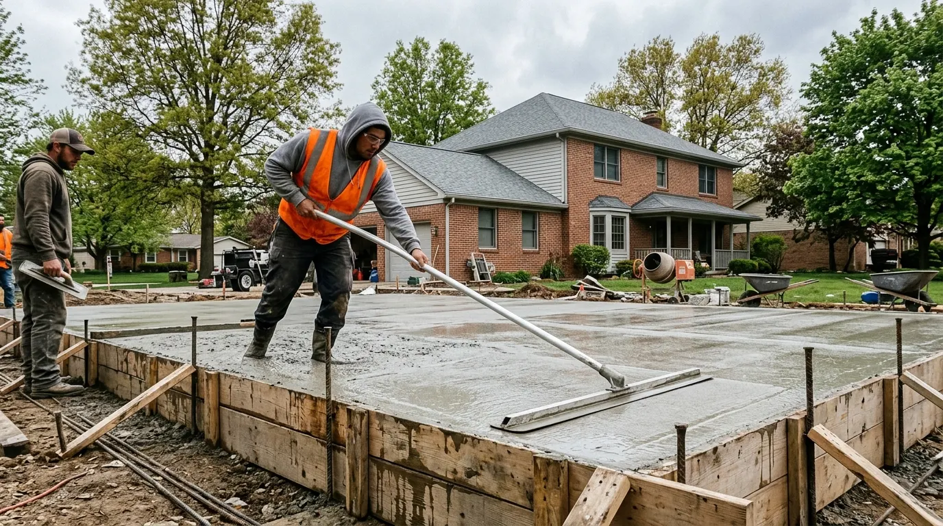 Finishing a freshly poured slab with a bull float